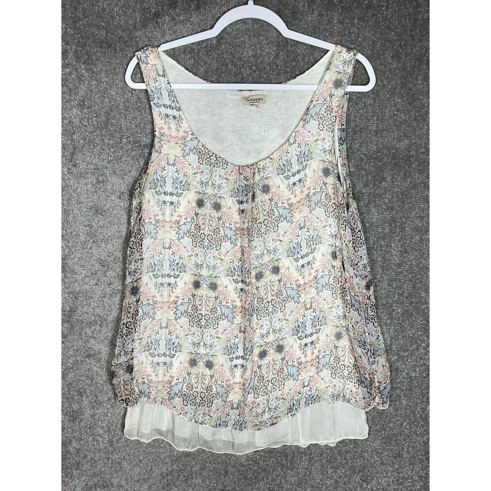Via Signoria Silk Sleeveless Flowy Tunic Tank Top Womens Size Medium Lined Italy